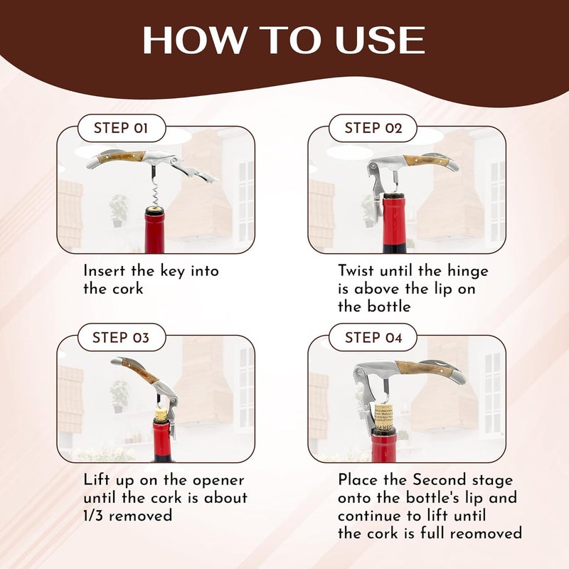 Wine Chic The Premium Professional Corkscrew Wine Opener with Elegant Wood Handle, Manual Wine Key with Foil Knife and Cap Bottle Opener for Bartenders, Waiters and Sommeliers - Image 3